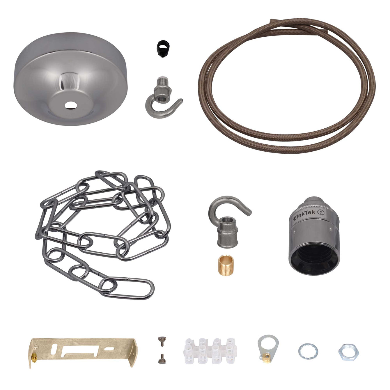 ElekTek Premium Pendant Light Kit DIY 100mm Convex Ceiling Rose, Chain, Twisted Flex and Lamp Holder E27 Plain Hook - Buy It Better 