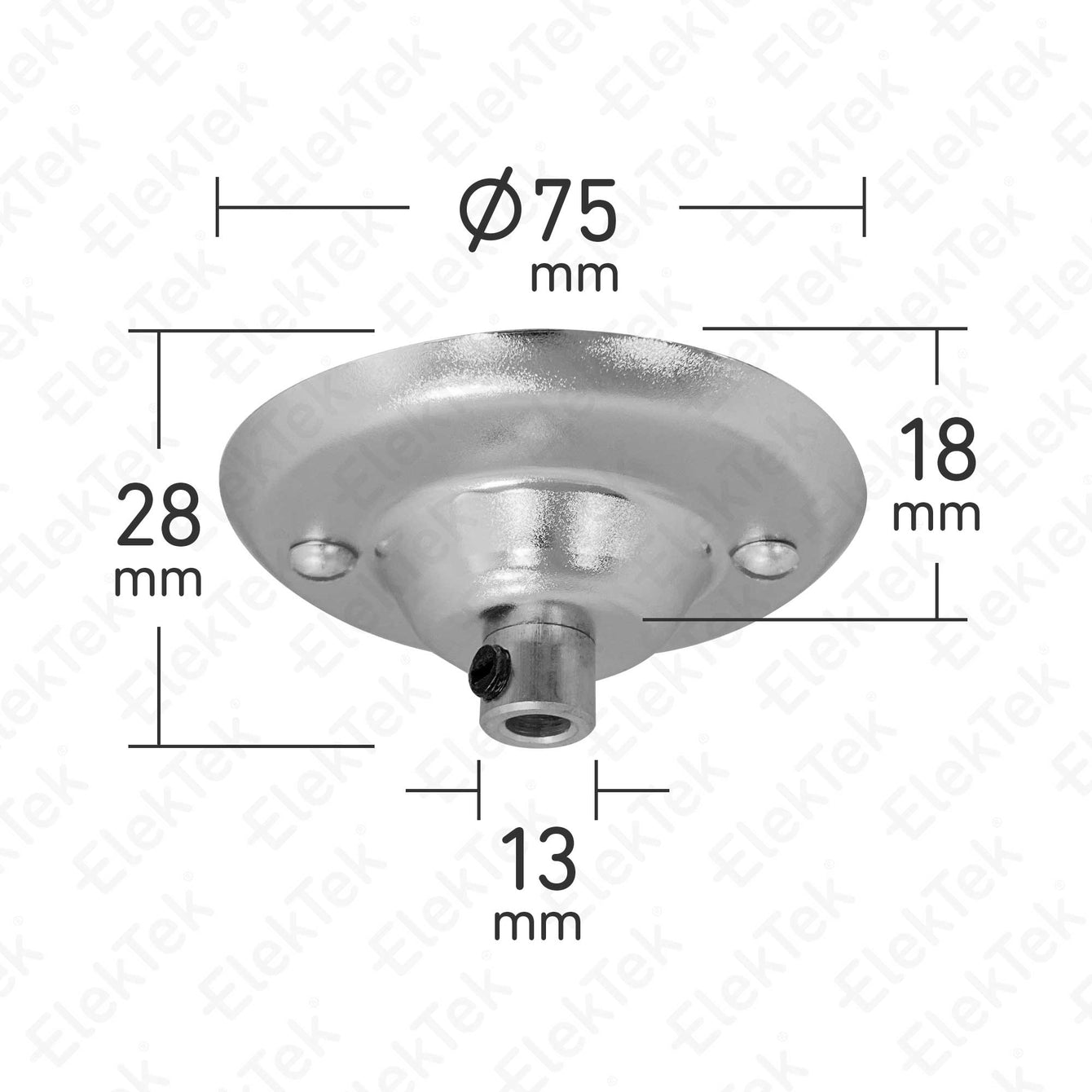 ElekTek 75mm Diameter Ceiling Plate with Cord Grip Metallic Finishes Powder Coated Colours Nickel