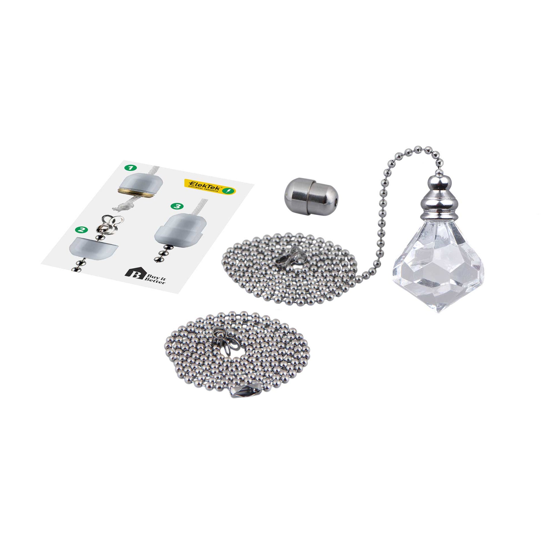 ElekTek Premium Bathroom Light Pull Switch Kit and Chain Extended Bund