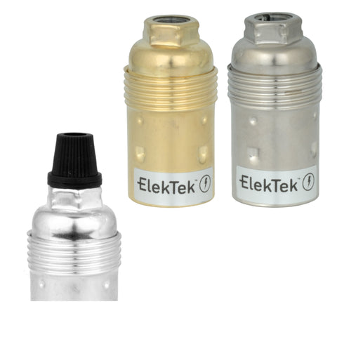 ElekTek SES E14 Lamp Holder 10mm Entry Small Edison Screw Earthed Plain Skirt Cord Grip Brass