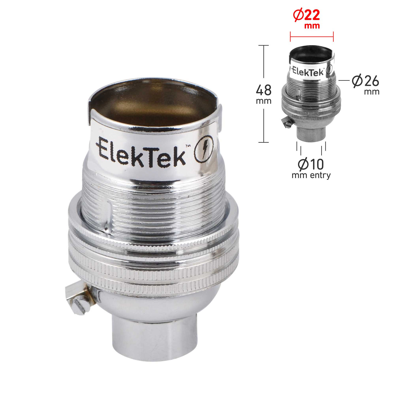 ElekTek Lamp Holder Bayonet Cap B22 Unswitched 10mm or Half Inch Entry With Shade Ring Solid Brass - Buy It Better Nickel / Half Inch