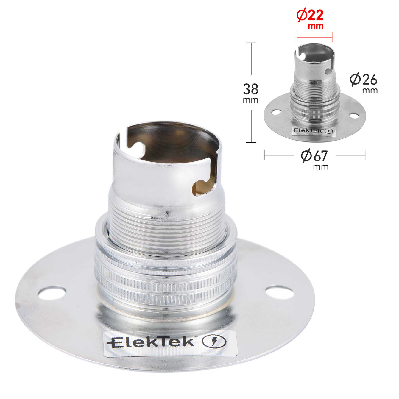 ElekTek Lamp Holder Fixed Batten Bayonet Cap BC B22 With Shade Ring Solid Brass - Buy It Better 