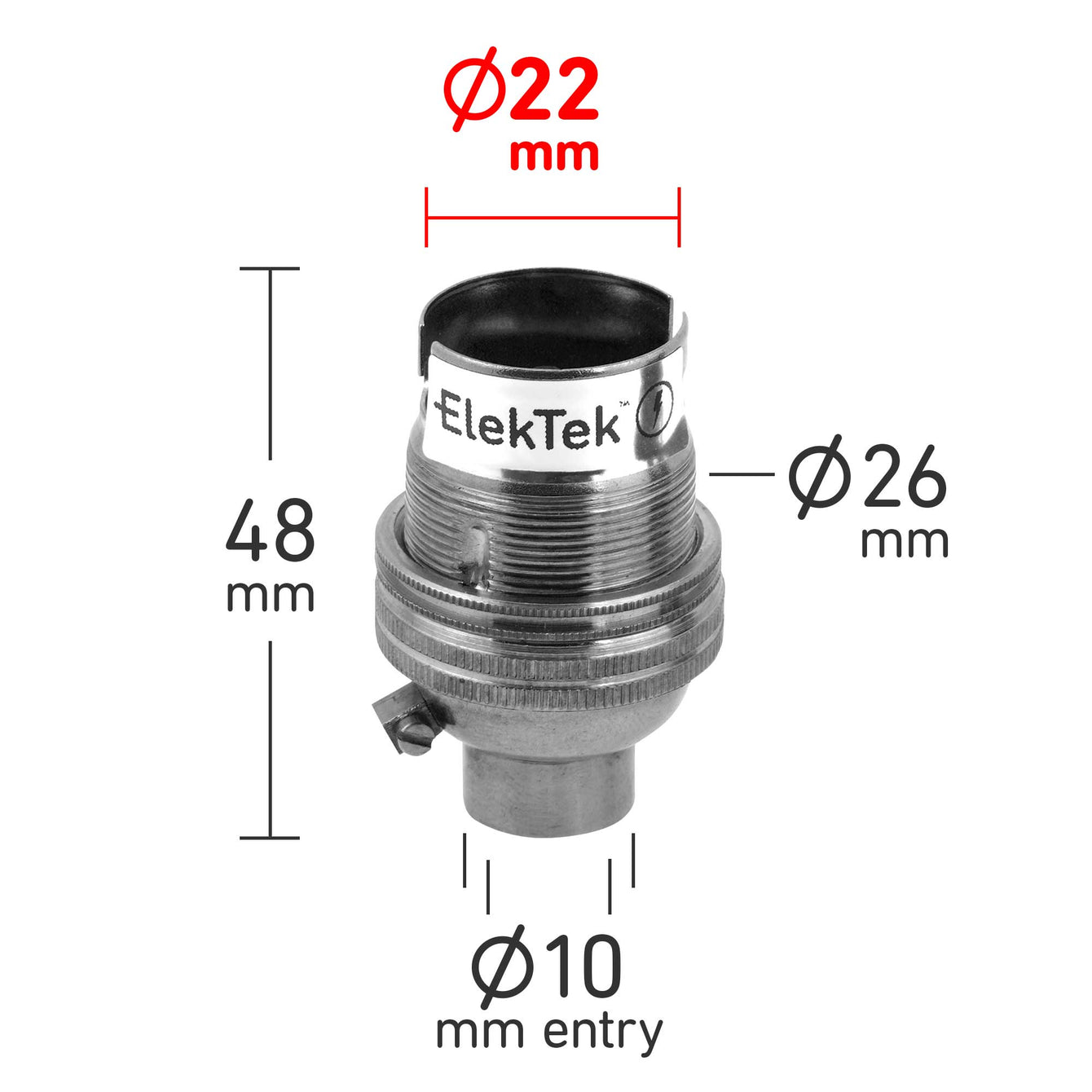 ElekTek Lamp Holder Bayonet Cap B22 Unswitched 10mm or Half Inch Entry With Shade Ring Solid Brass - Buy It Better Brushed Antique Brass / 10mm