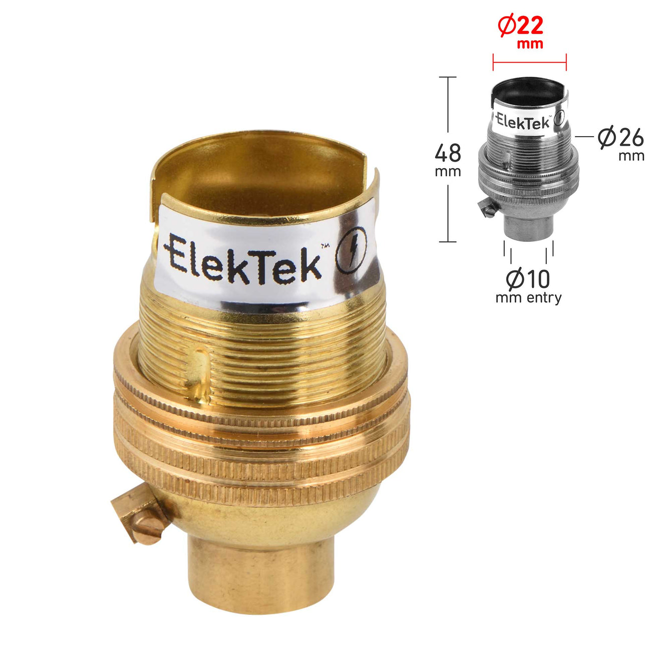 ElekTek Lamp Holder Bayonet Cap B22 Unswitched 10mm or Half Inch Entry With Shade Ring Solid Brass - Buy It Better Antique Brass / 10mm