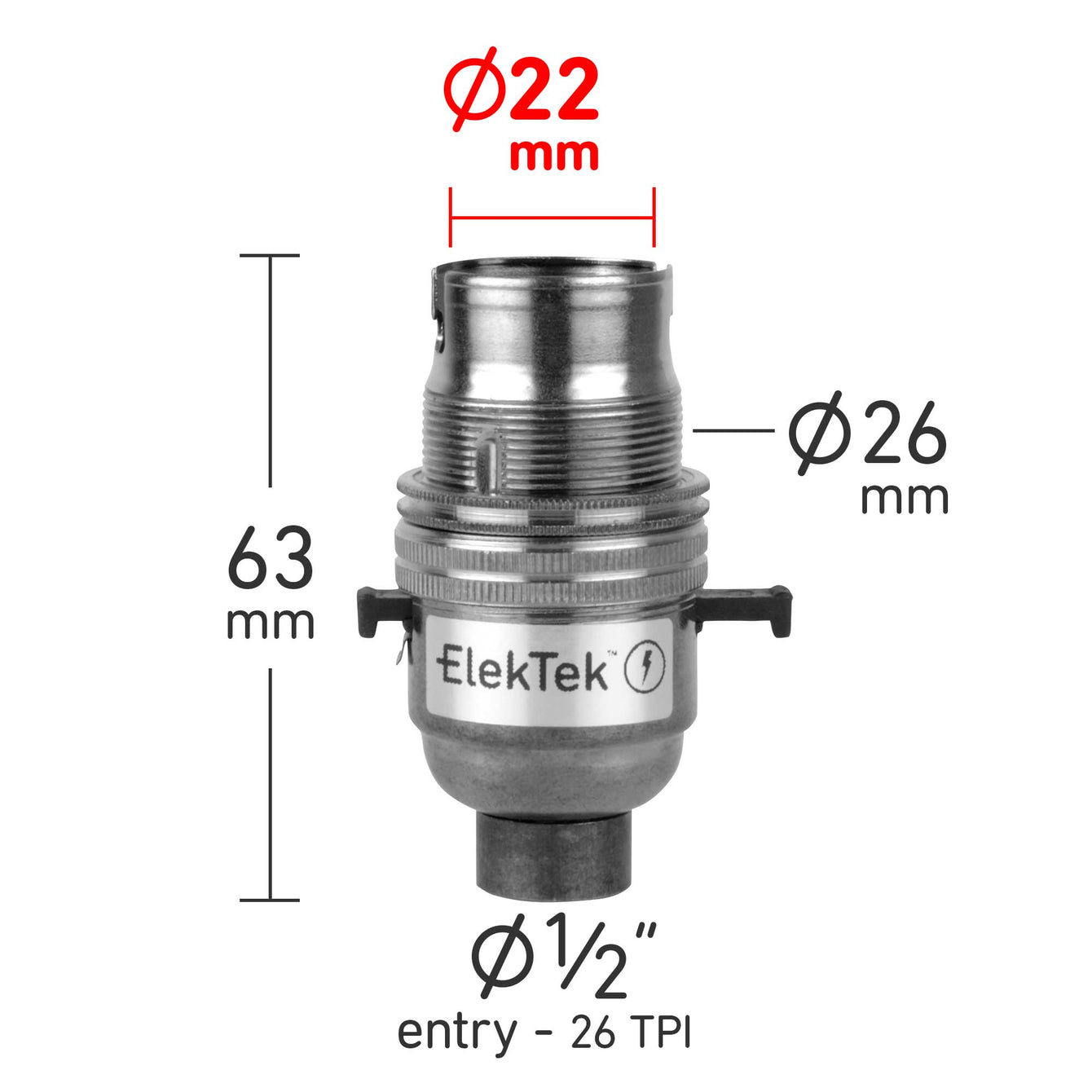 ElekTek Premium Lamp Kit Chrome Safety Switch B22 Lamp Holder with Flex and 3A UK Plug - Buy It Better 