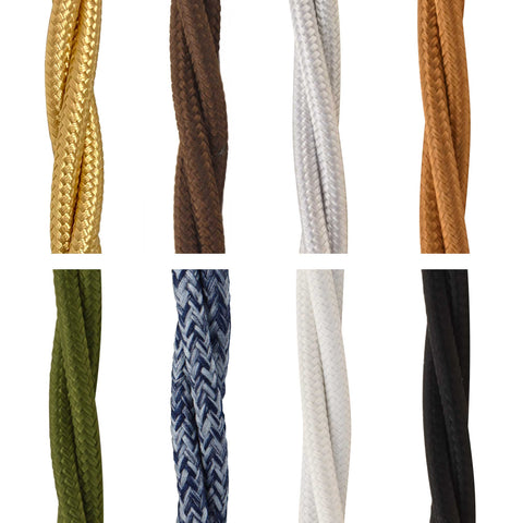 ElekTek Twisted Braided Fabric Lighting Cable Flex for Pendant or Table Lamp Per Linear Metre Colours