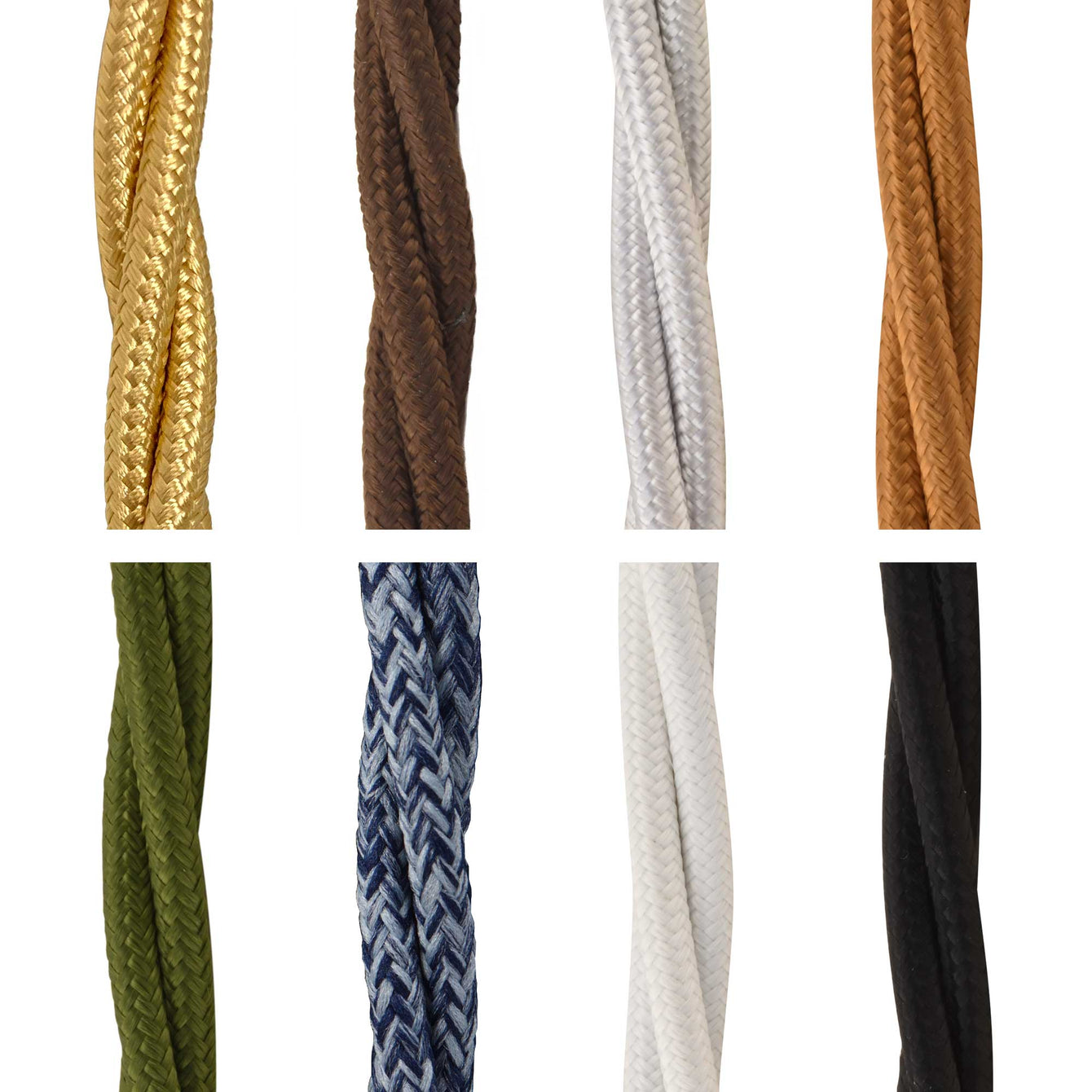 ElekTek Twisted Braided Fabric Lighting Cable Flex for Pendant or Table Lamp Per Linear Metre Colours Gold (Brass)
