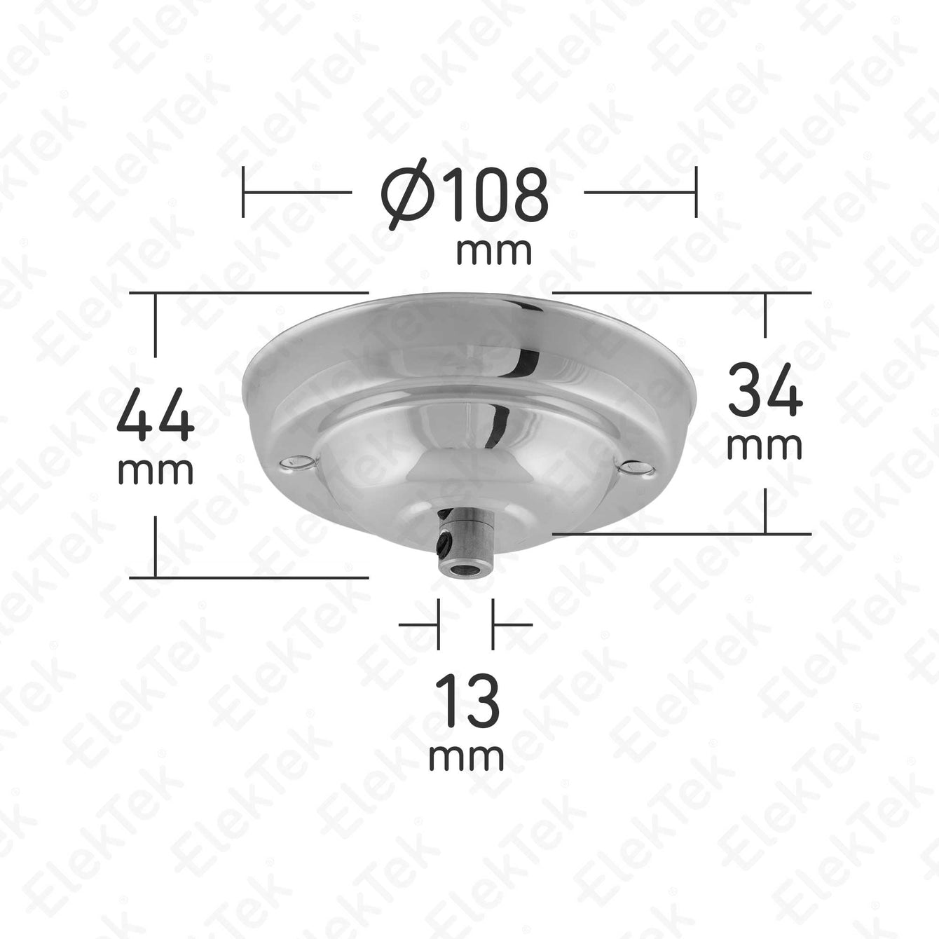ElekTek 108mm Diameter Ceiling Rose with Cord Grip Metallic Finishes Powder Coated Colours For Light Fittings and Chandeliers Chrome