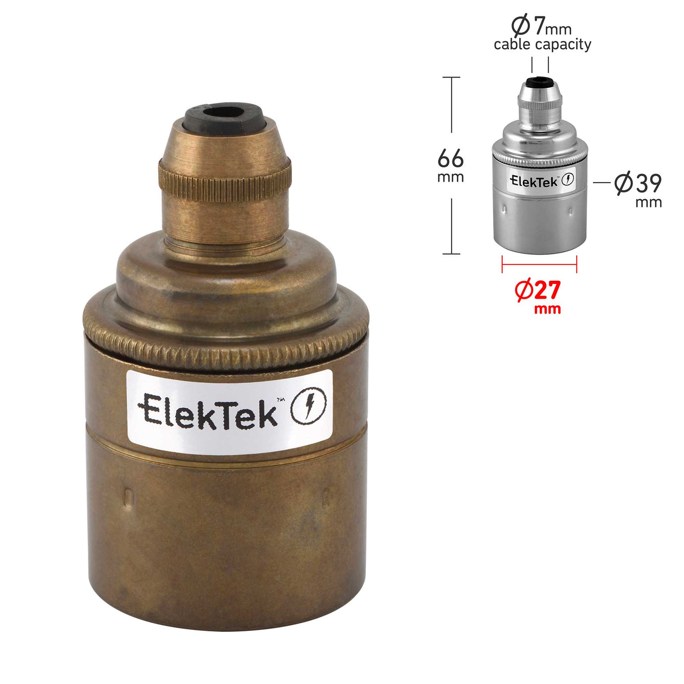 ElekTek ES Edison Screw E27 Cord Grip Pendant Lamp Holder Plain Skirt Brass - Buy It Better 