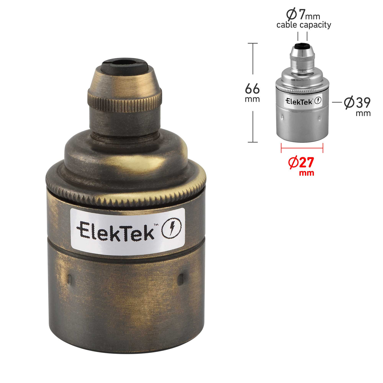 ElekTek ES Edison Screw E27 Cord Grip Pendant Lamp Holder Plain Skirt Brass - Buy It Better 