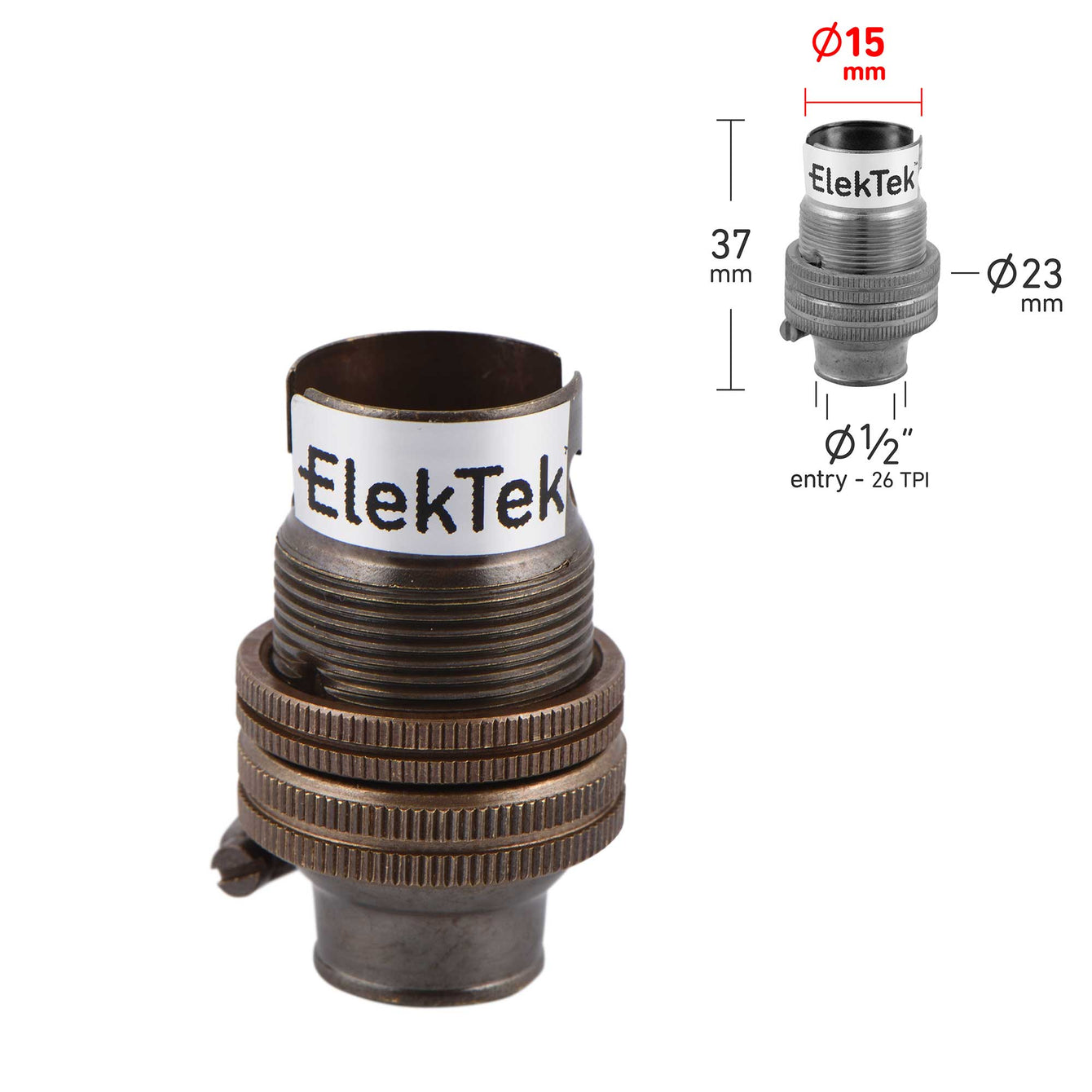 ElekTek Lamp Holder 10mm or Half Inch Entry Miniature Small Bayonet Cap SBC B15 With Shade Ring Solid Brass - Buy It Better Nickel / Half Inch