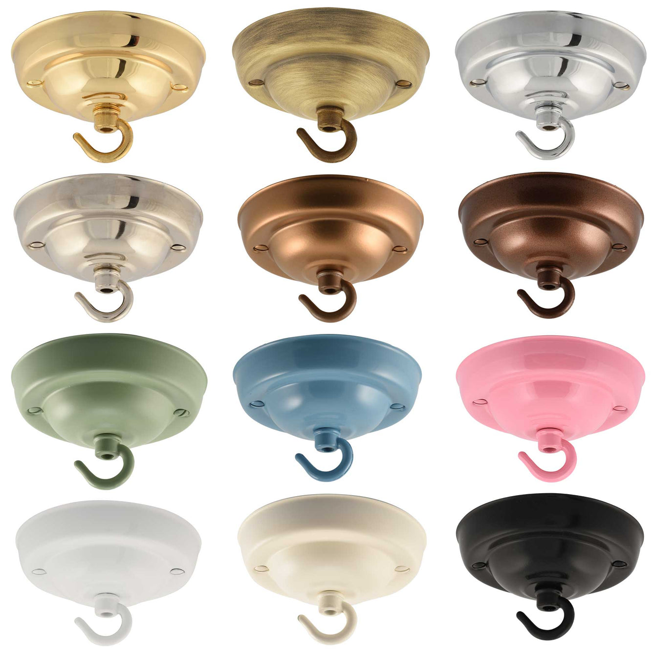 ElekTek 108mm Diameter Ceiling Rose with Hook Metallic Finishes Powder Coated Colours For Light Fittings and Chandeliers Brass