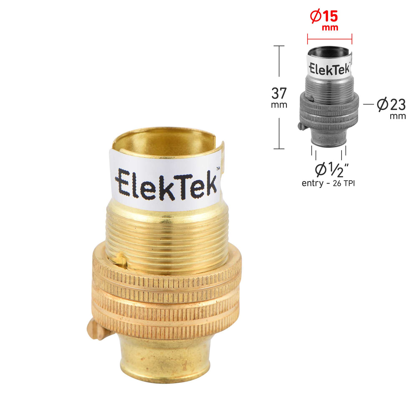 ElekTek Lamp Holder 10mm or Half Inch Entry Miniature Small Bayonet Cap SBC B15 With Shade Ring Solid Brass - Buy It Better Chrome / Half Inch
