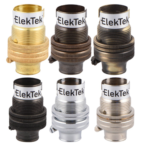 ElekTek Lamp Holder 10mm or Half Inch Entry Miniature Small Bayonet Cap SBC B15 With Shade Ring Solid Brass