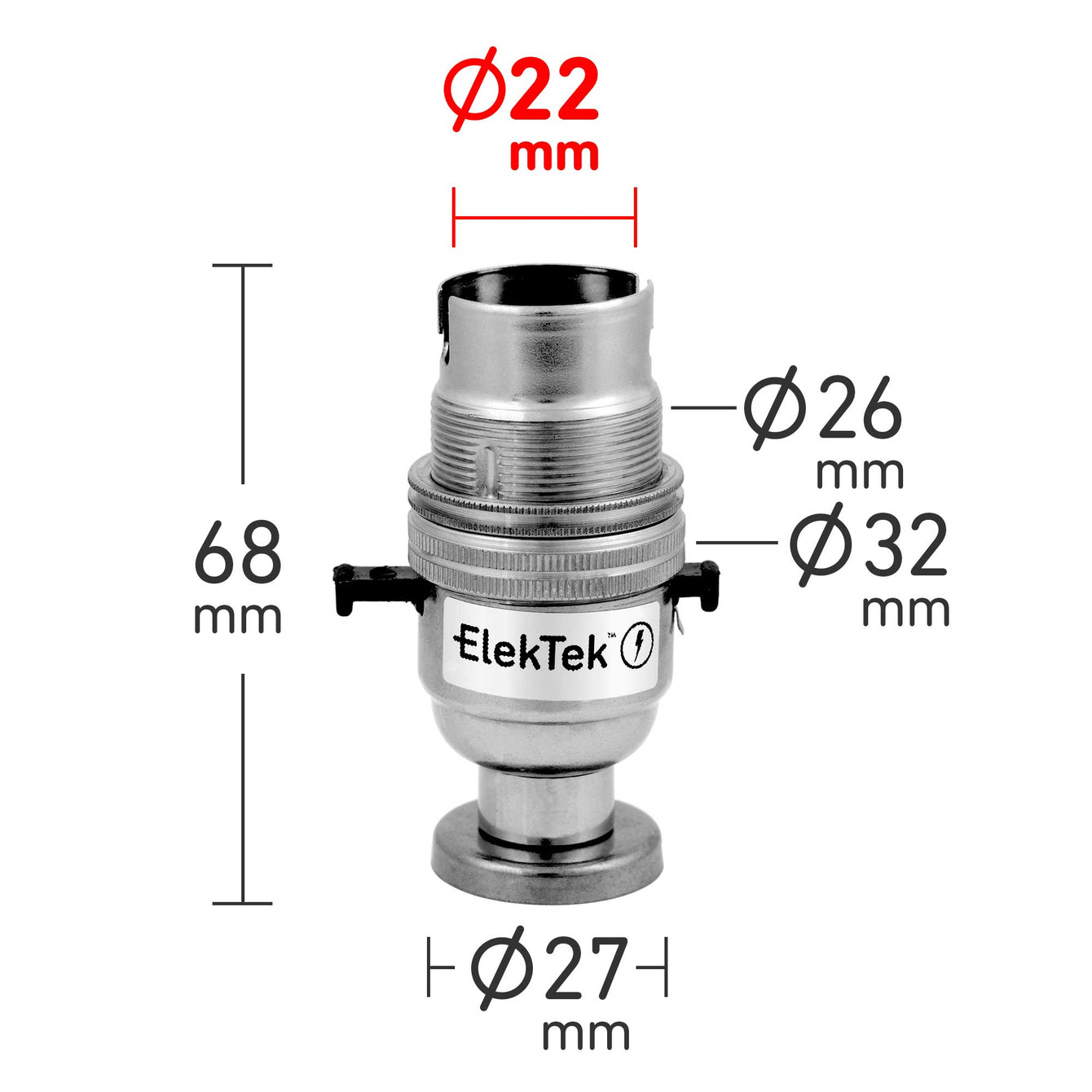 ElekTek Safety Switch Lamp Holder Half Inch Bayonet Cap B22 With Shade Ring Back Plate Cover and Screws Brass Brushed Antique Brass