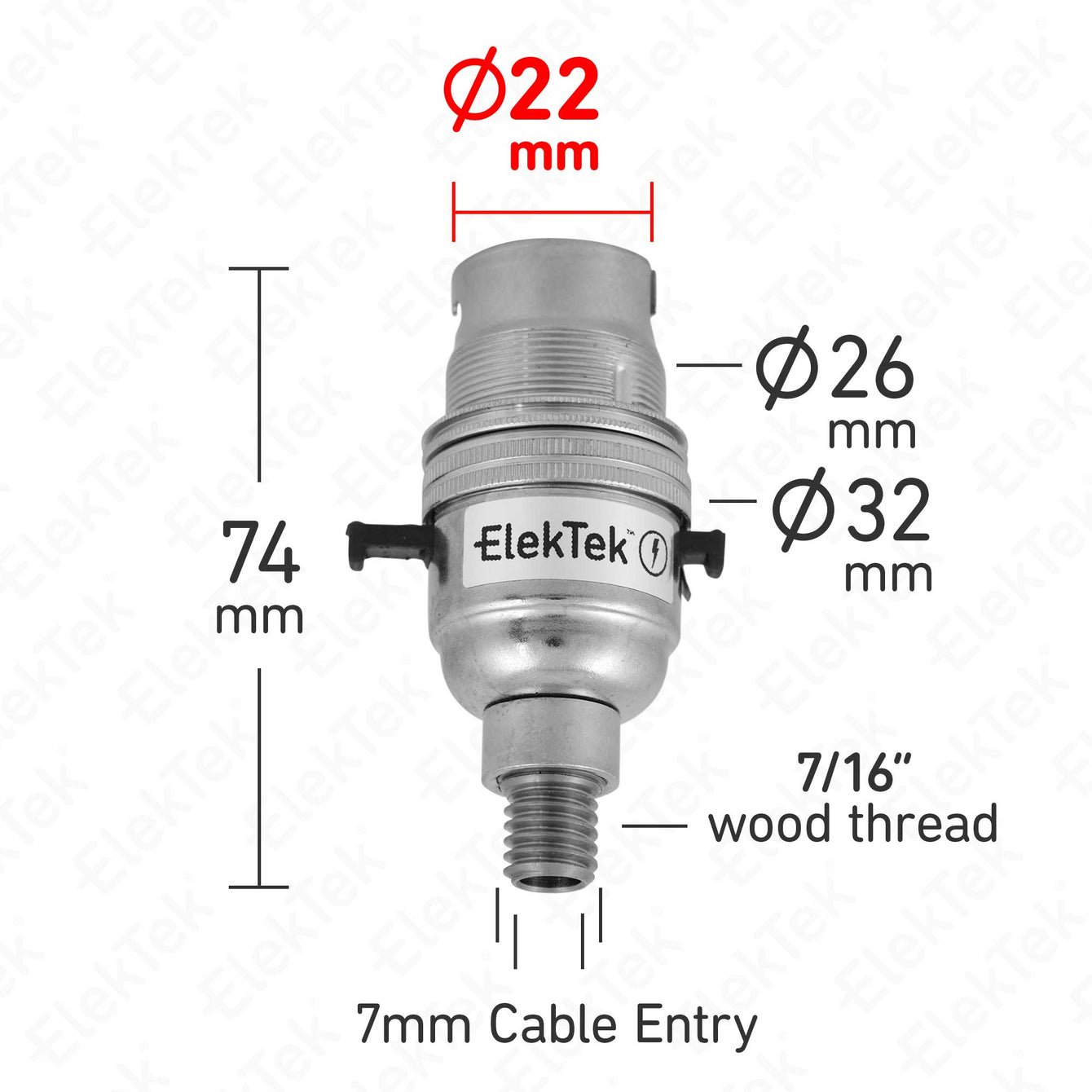 ElekTek Safety Switch Lamp Holder Half Inch Bayonet Cap B22 With Shade Ring Wood Mount Brass Brushed Antique Brass