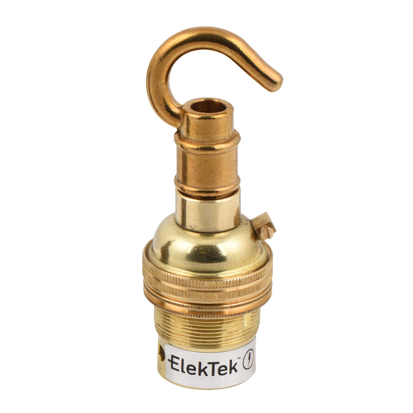 ElekTek Lamp Holder Bayonet Cap B22 Unswitched With Shade Ring and Hook Solid Brass Antique Brass