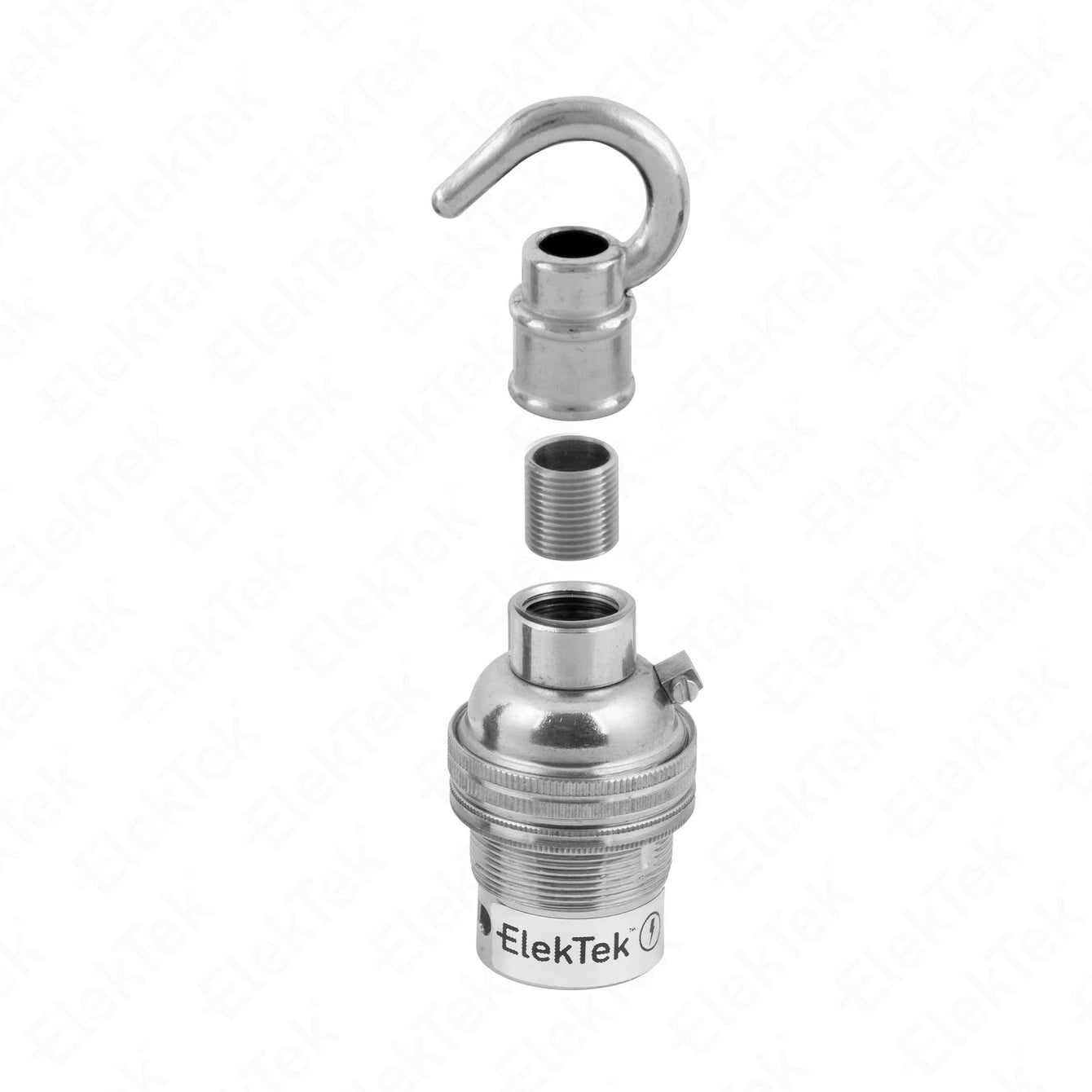 ElekTek Lamp Holder Bayonet Cap B22 Unswitched With Shade Ring and Hook Solid Brass Bronze