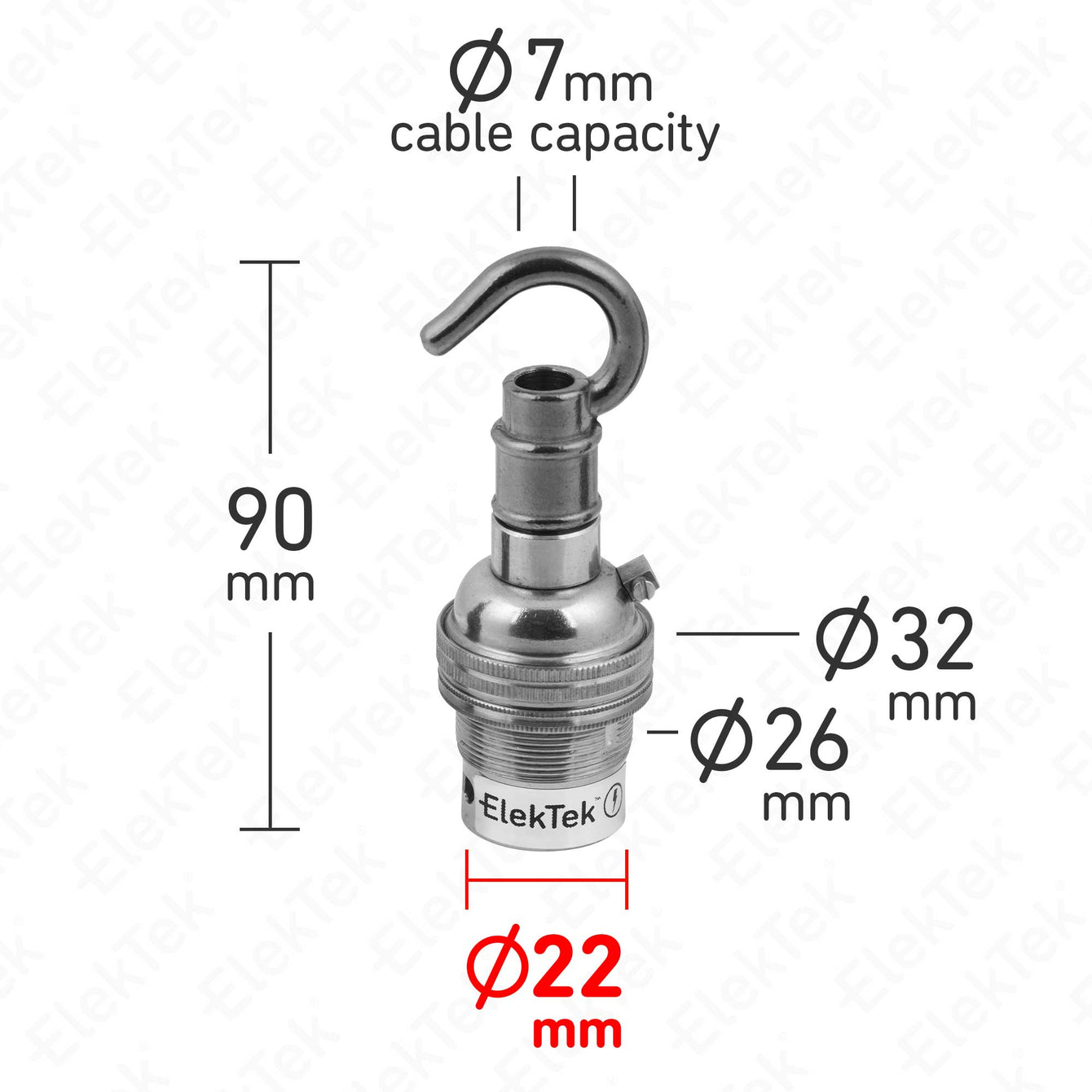 ElekTek Lamp Holder Bayonet Cap B22 Unswitched With Shade Ring and Hook Solid Brass Brushed Antique