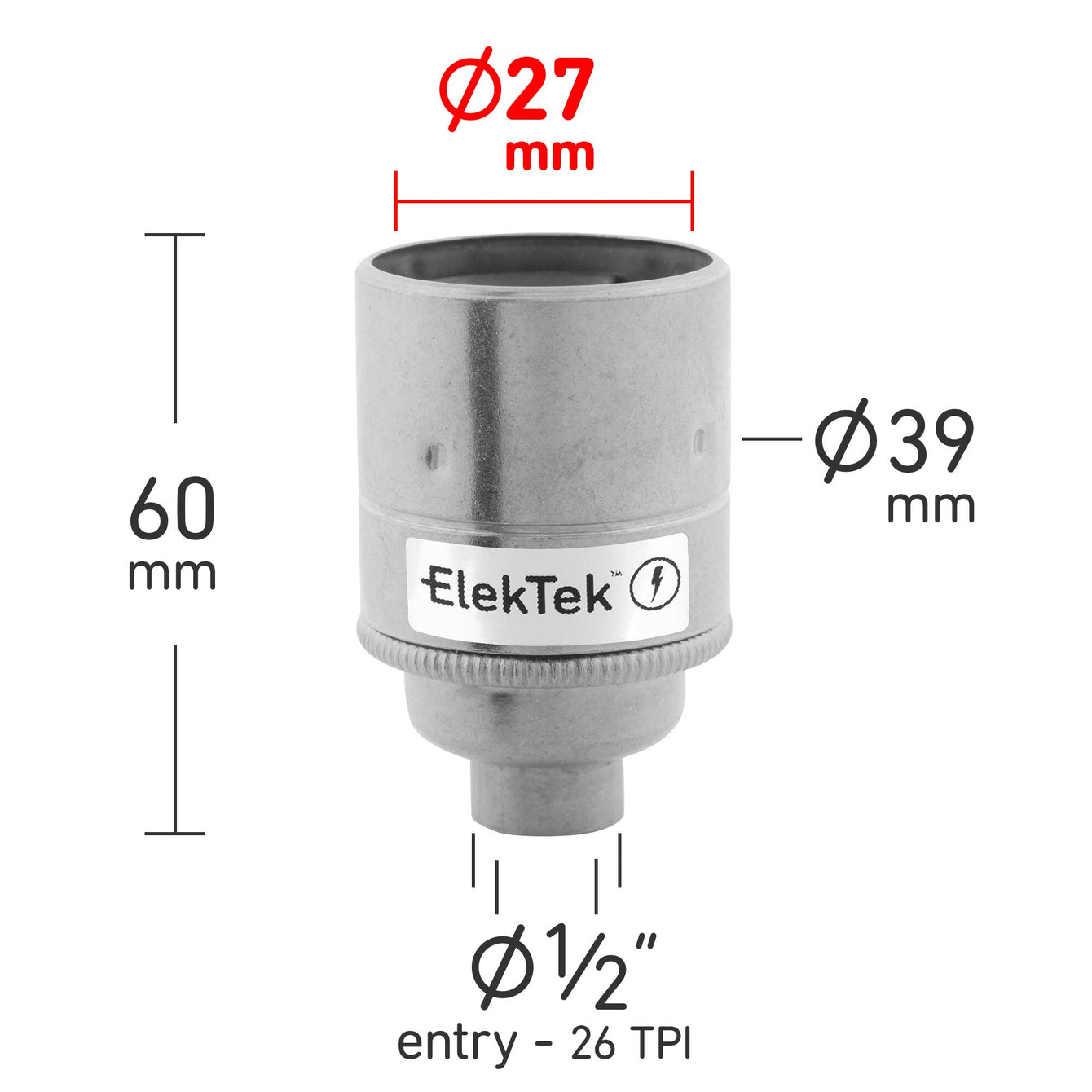 ElekTek ES Edison Screw E27 Lamp Holder Plain Skirt 10mm or Half Inch Entry Ideal for Vintage Filament Bulbs Brass - Buy It Better Jet Black / Half Inch