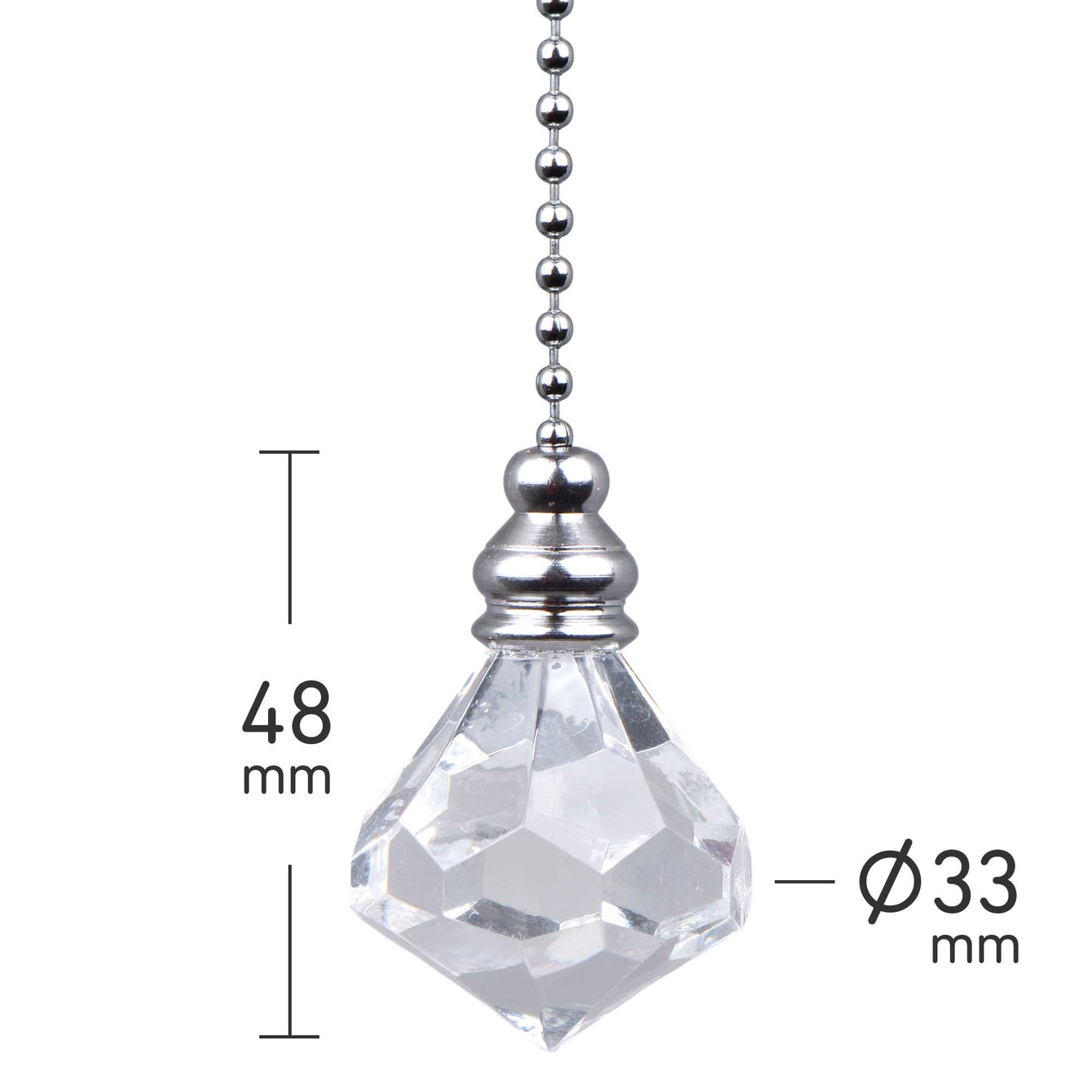 ElekTek Light Pull Chain Acrylic Crystal Diamond With 80cm Chrome Chain 