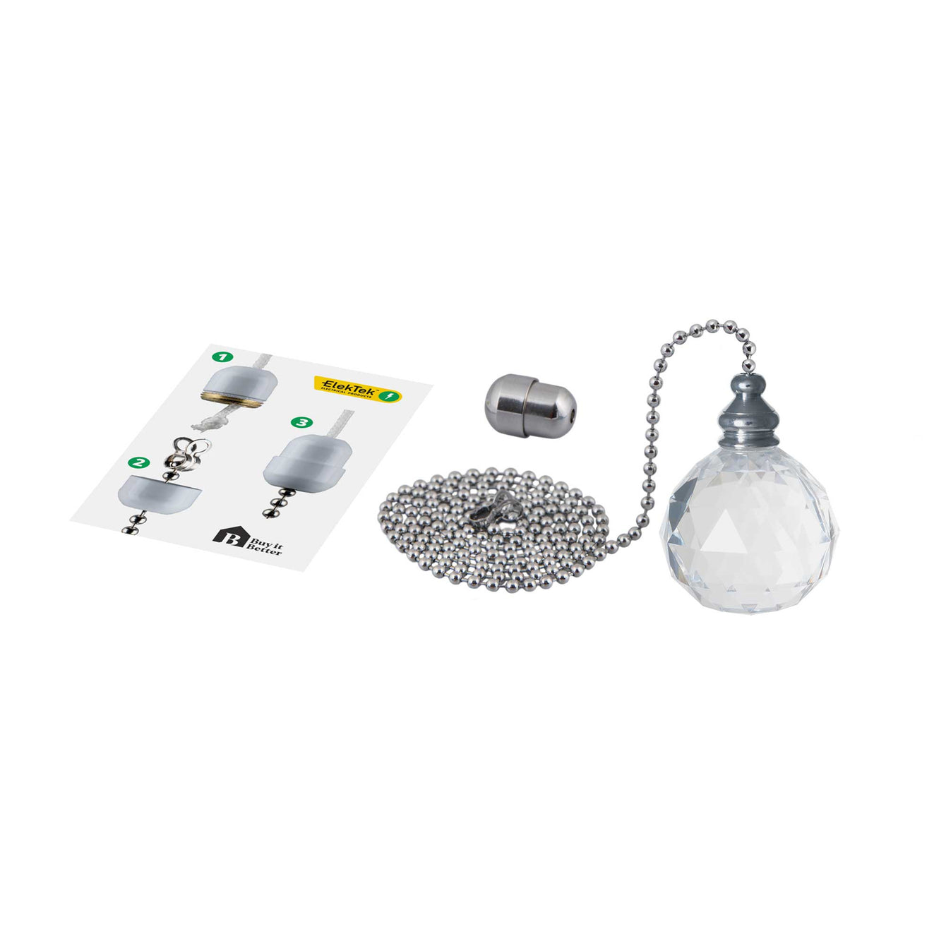 ElekTek Light Pull Chain Acrylic Crystal Ball With 80cm Matching Chain - Buy It Better Brass