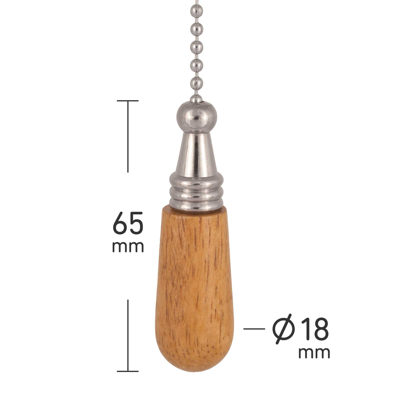 ElekTek Light Pull Chain Wooden Drop With 80cm Matching Chain - Buy It Better Pine / Brass