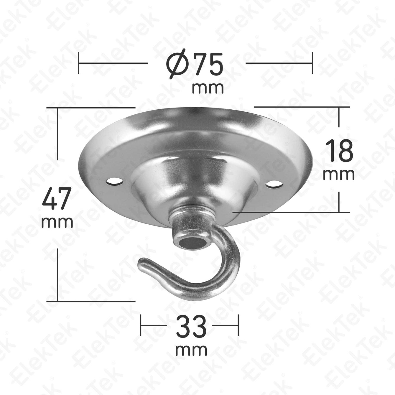 ElekTek 75mm Diameter Ceiling Plate with Hook Metallic Finishes Powder Coated Colours Steel