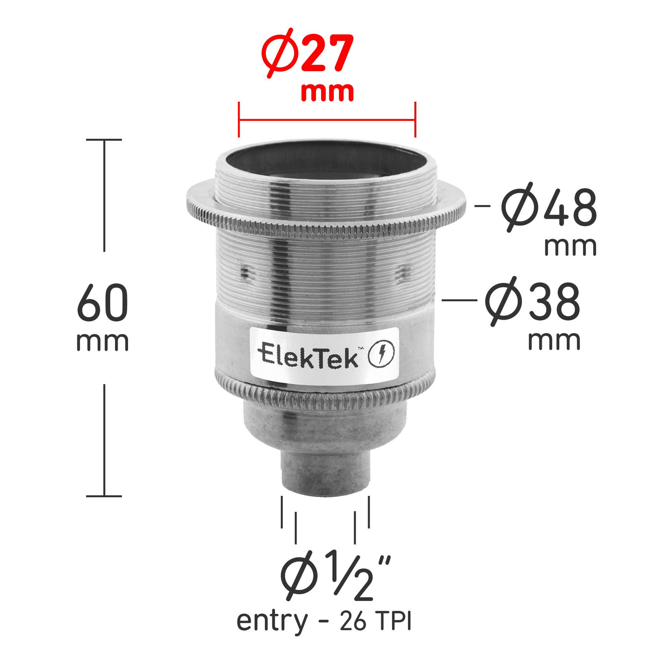 ElekTek Premium Lamp Kit Chrome Shade Ring E27 Lamp Holder with Flex, In Line Switch and 3A UK Plug - Buy It Better 