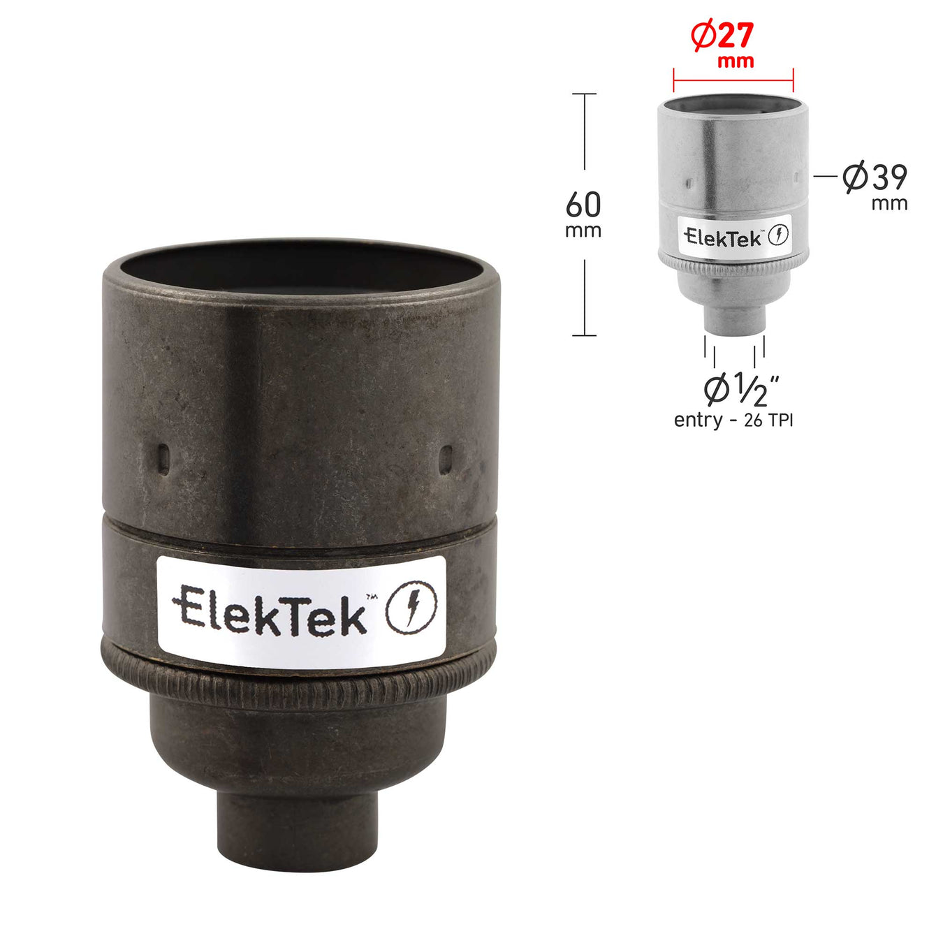 ElekTek ES Edison Screw E27 Lamp Holder Plain Skirt 10mm or Half Inch Entry Ideal for Vintage Filament Bulbs Brass - Buy It Better 