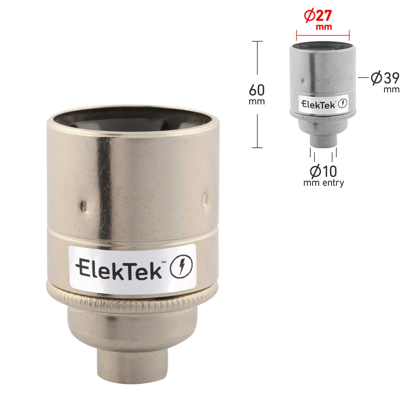 ElekTek ES Edison Screw E27 Lamp Holder Plain Skirt 10mm or Half Inch Entry Ideal for Vintage Filament Bulbs Brass - Buy It Better Nickel / Half Inch