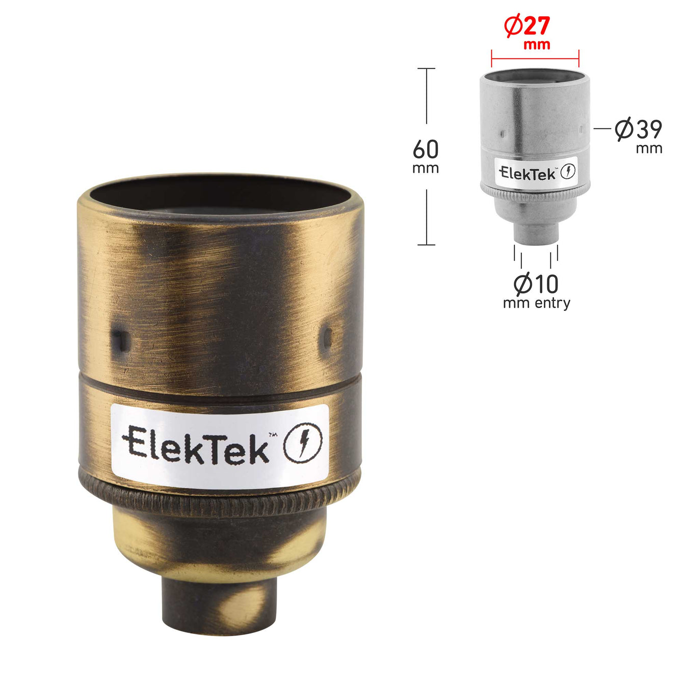 ElekTek ES Edison Screw E27 Lamp Holder Plain Skirt 10mm or Half Inch Entry Ideal for Vintage Filament Bulbs Brass - Buy It Better Chrome / 10mm