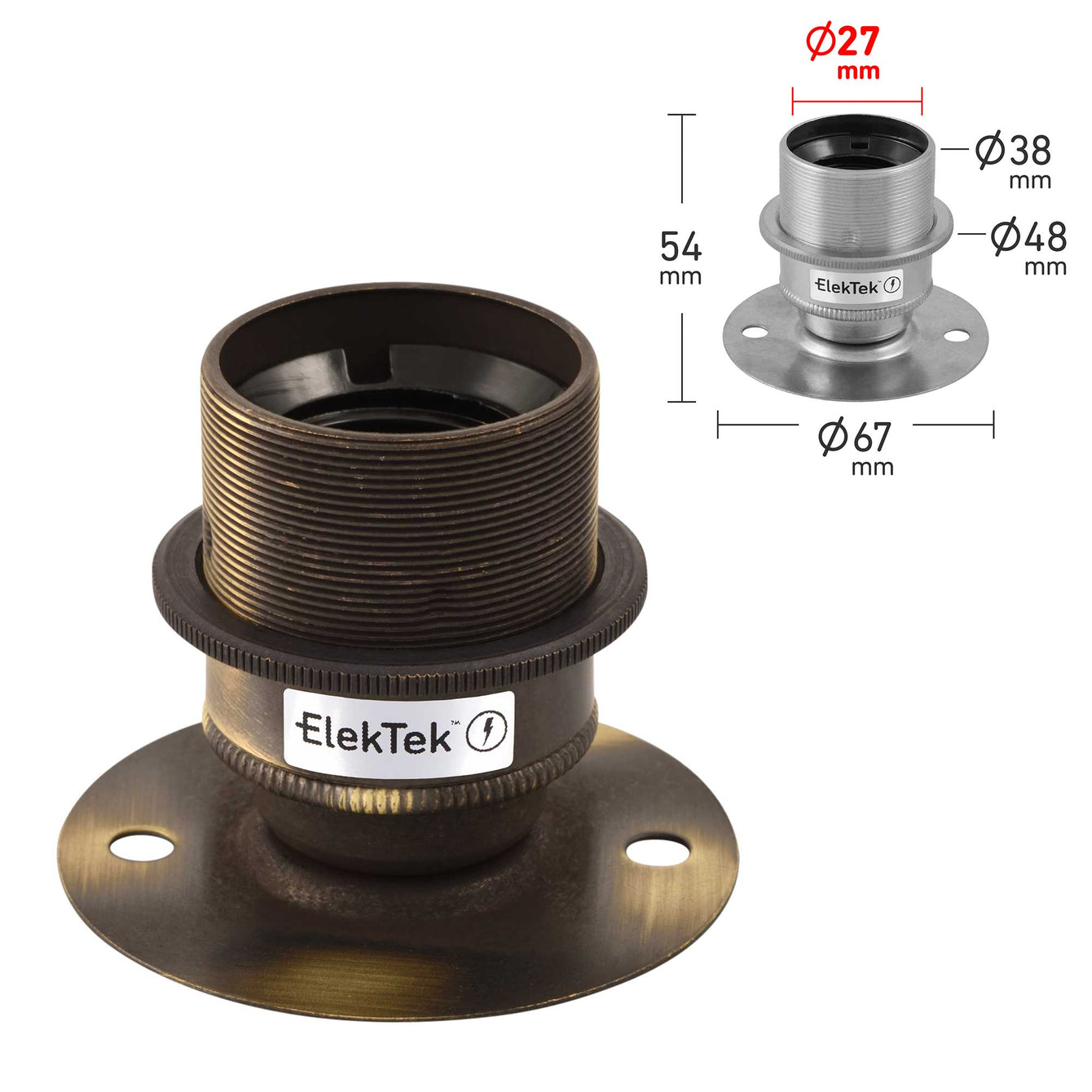 ElekTek ES Edison Screw E27 Fixed Batten Lamp Holder With Shade Ring Ideal for Vintage Filament Bulbs Brass - Buy It Better 