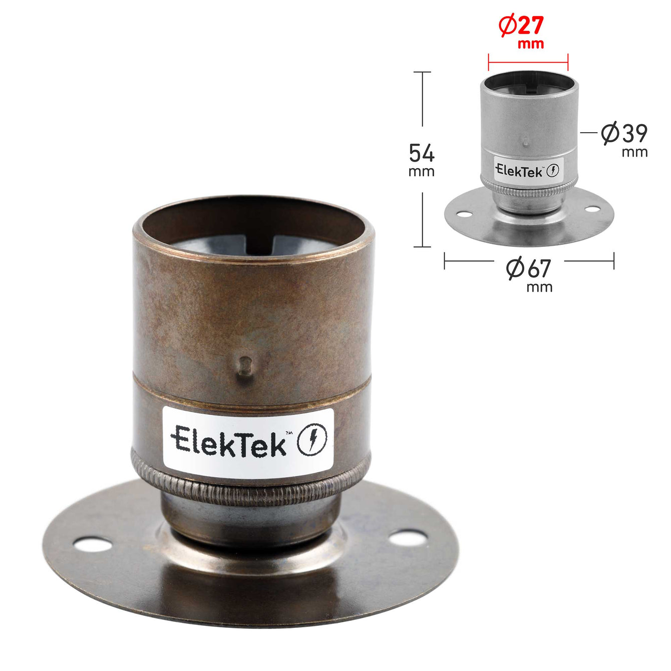 ElekTek ES Edison Screw E27 Fixed Batten Lamp Holder With Plain Skirt Ideal for Vintage Filament Bulbs Brass - Buy It Better Willow Green