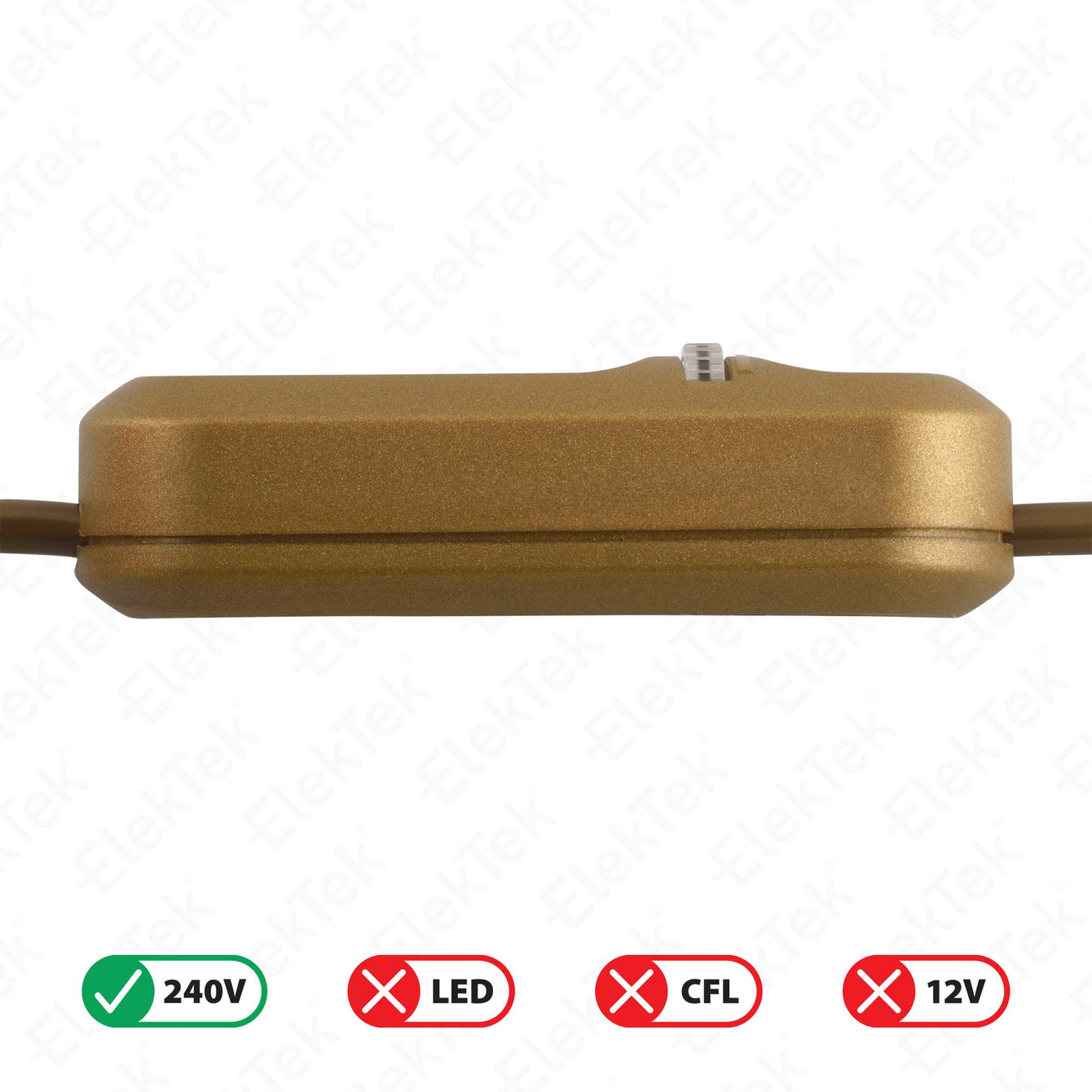 ElekTek In Line Rotary Dimmer Switch Rated 20-160w 240v AC 3 Core Suitable For Incandescent Lamps and Bulbs Colours Gold