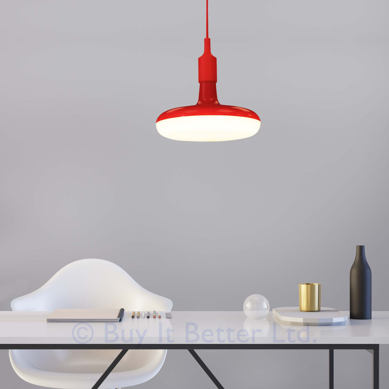 ElekTek Circular LED Lamp Light 220mm Dia 12 and 18 Watt With E27 Ceiling Pendant, Rose & 1m Fabric Flex - Buy It Better Red / 18 W